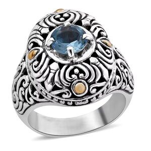 Bali Legacy Swiss Blue Topaz Floral Ring in
18K Yellow Gold and Sterling Silver
